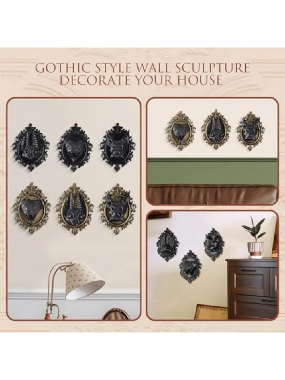 Gothic Wall Decor 3 Pack | Dark Academia Vintage Animal Head Art for Home